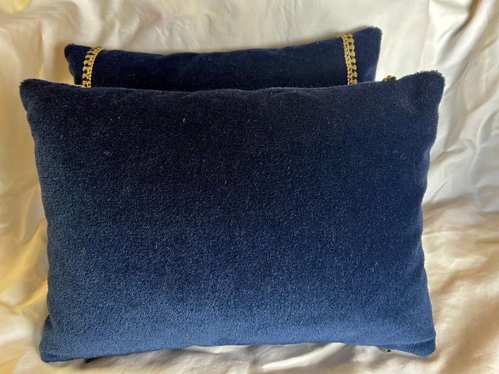 Pair of Blue Velvet Appliqued Pillows by Melissa Levinson