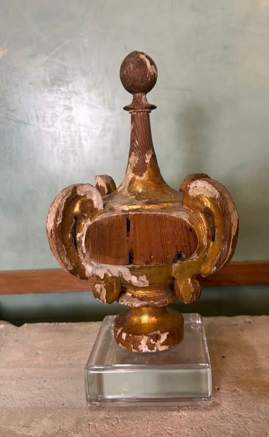 18th Century Italian Baroque Giltwood Altar Finial on Lucite Base