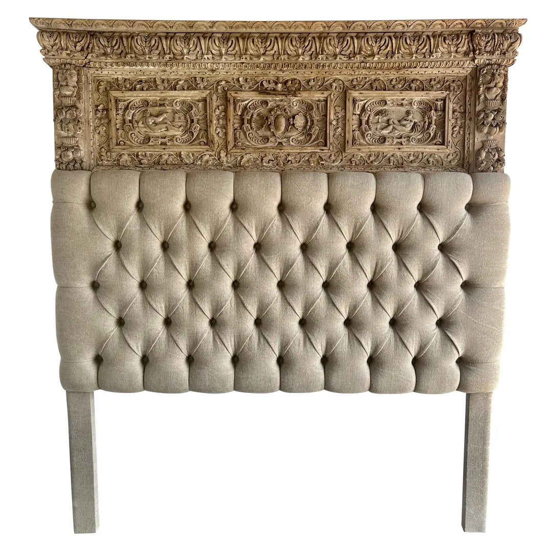 Queen Size Headboard w/ Antique Italian Carving