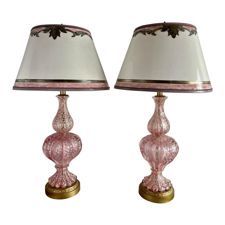 Pair of Vintage Murano Lamps w/ Parchment Shades