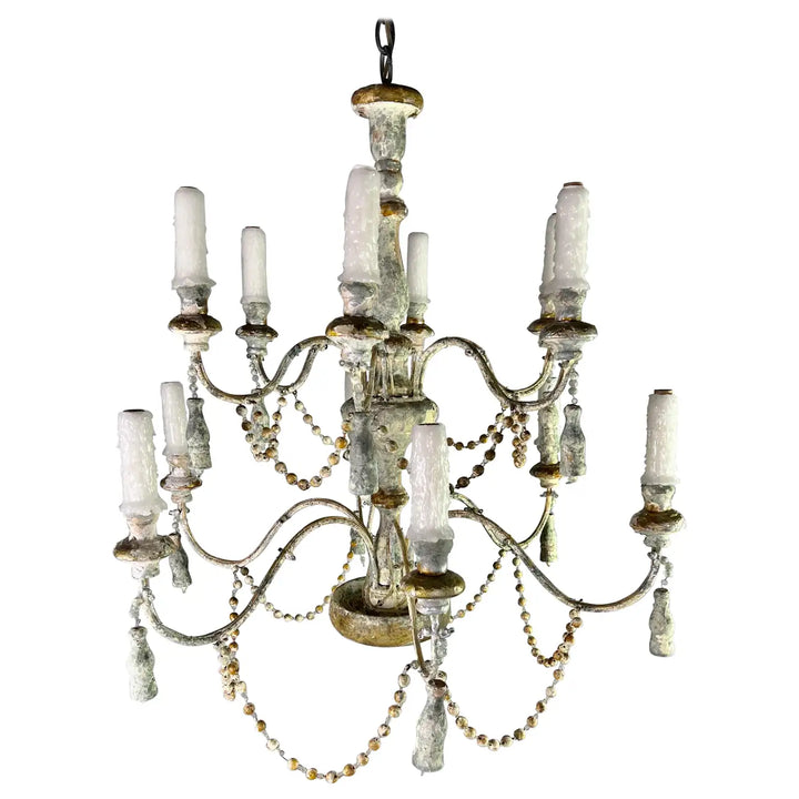 Twelve Light Wood & Iron Painted Chandelier by MLA