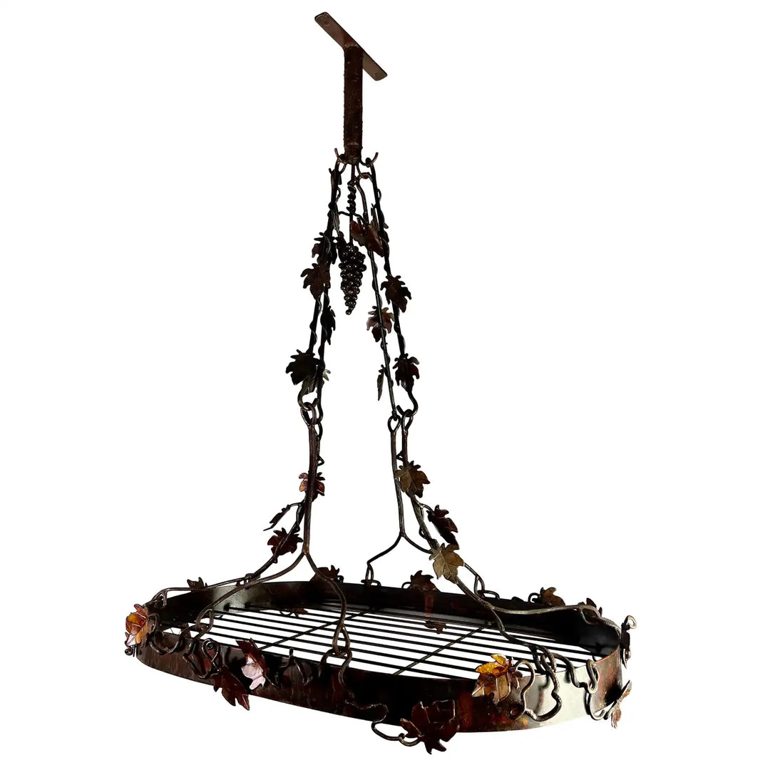 Wrought Iron French Grapevine Pot Rack-20th Century