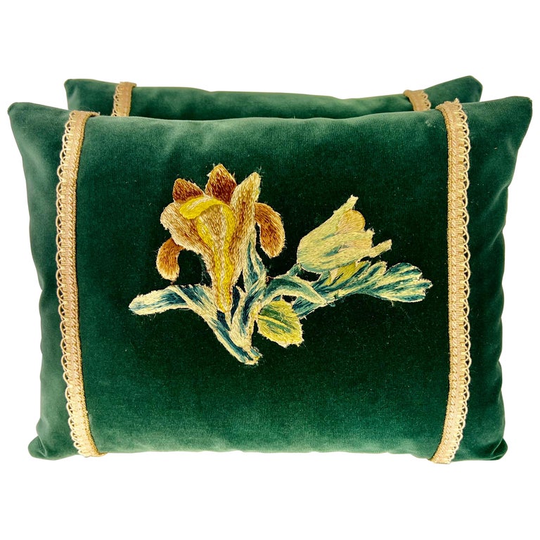 Pair of Custom MLA Appliquéd Teal Velvet Pillows