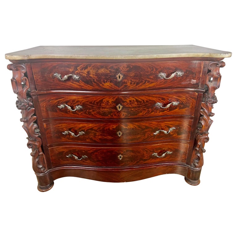 19th Century English Feathered Mahogany '4' Drawer Commode