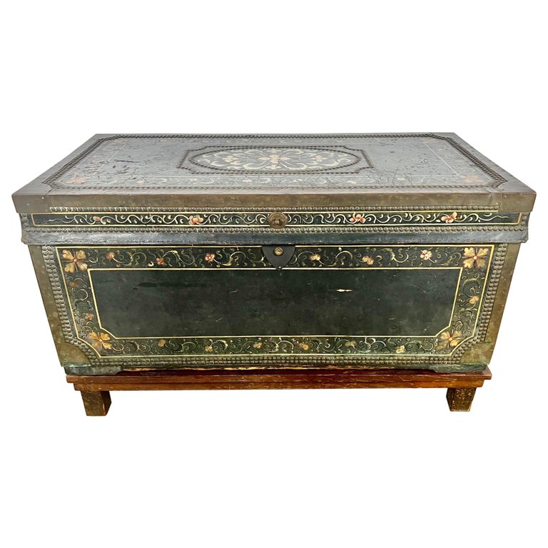 19th Century Hand Painted Leather Trunk