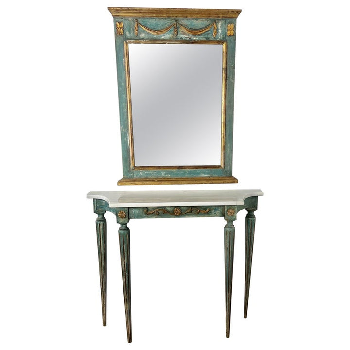 1930’s Italian Painted & Parcel Gilt Console and Mirror