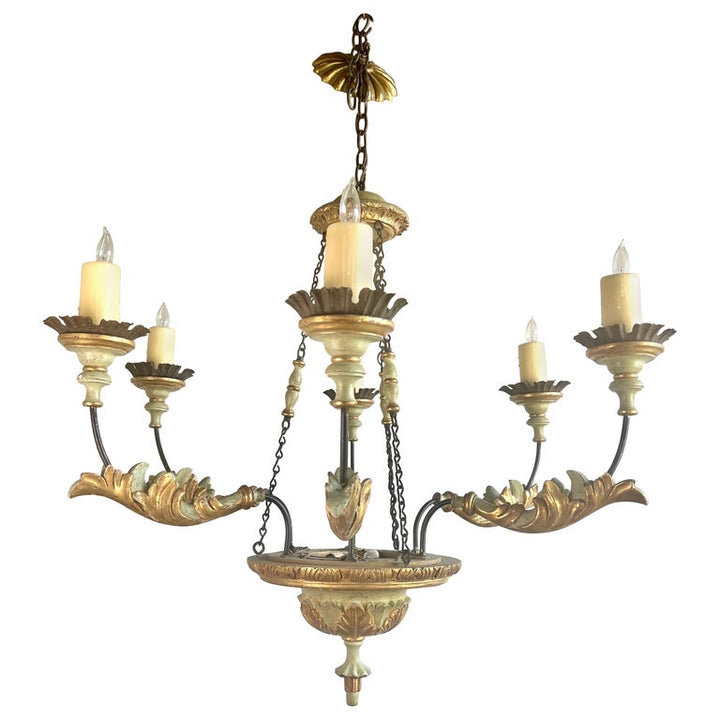 Italian Painted & Parcel Gilt Six Light Chandelier