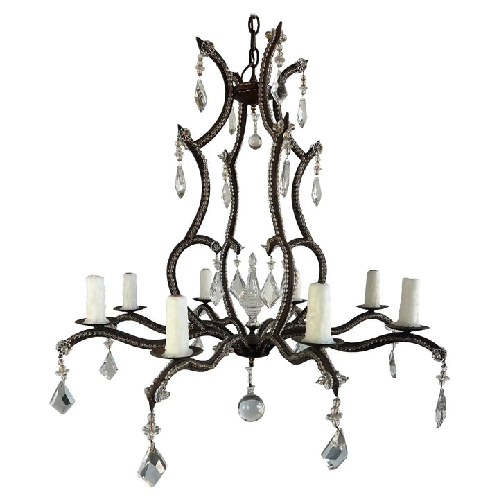 Wrought Iron Crystal Beaded Chandelier