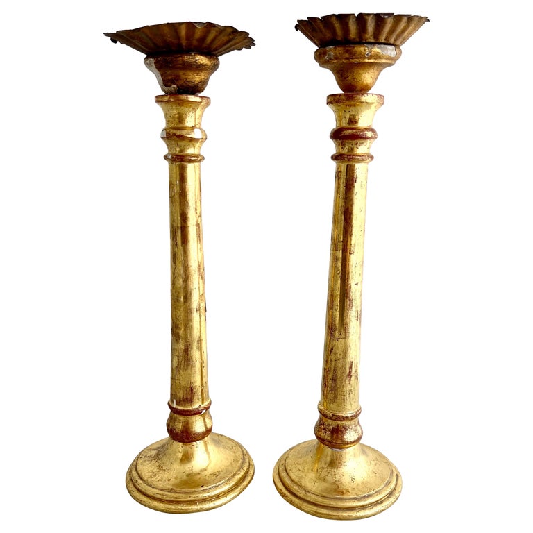 19th C. Italian Giltwood & Iron Candlesticks