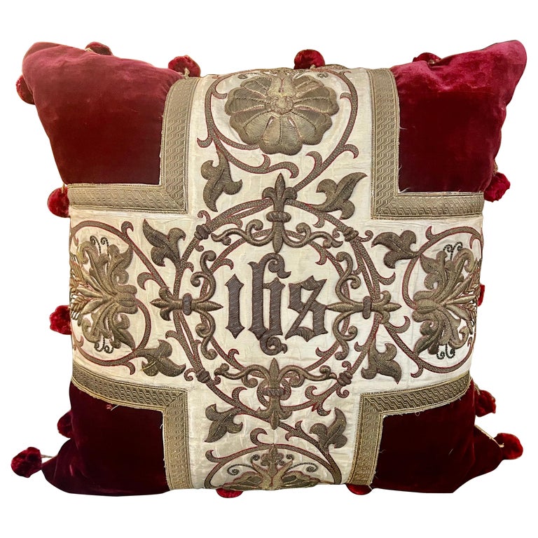 Pillow Made with 19th C. Gold Embroidered Silk by Melissa Levinson