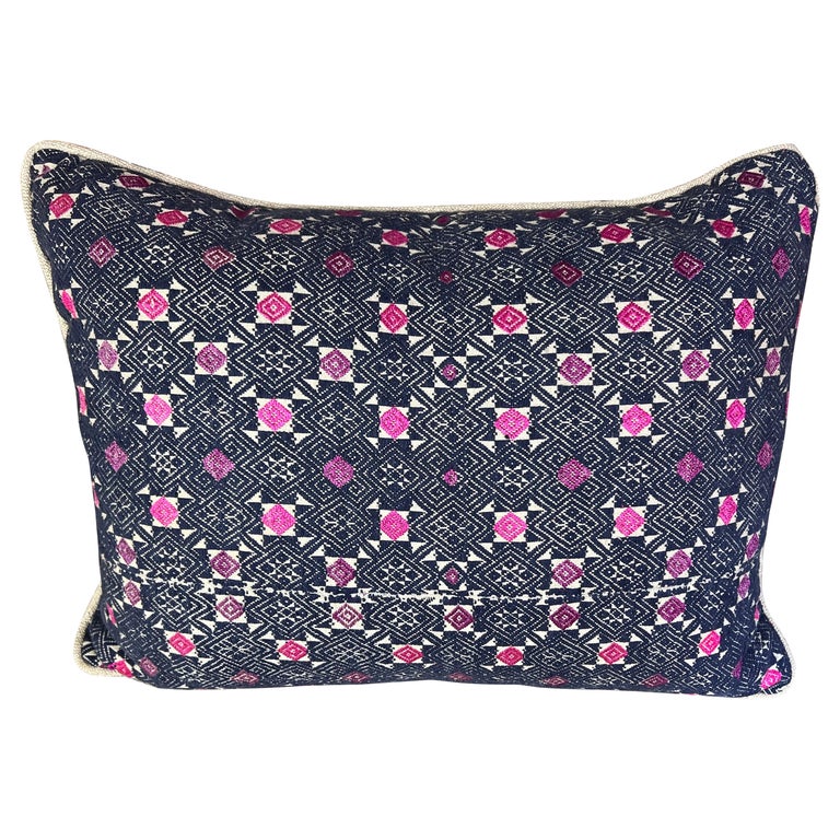 Navy & Pink Geometric Woven Tribal Pillow