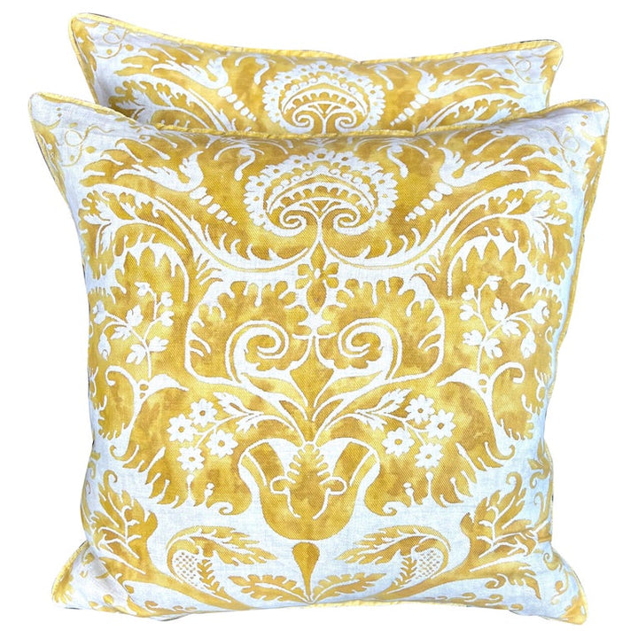 Pair of Yellow & White De Medici Patterned Fortuny Pillows