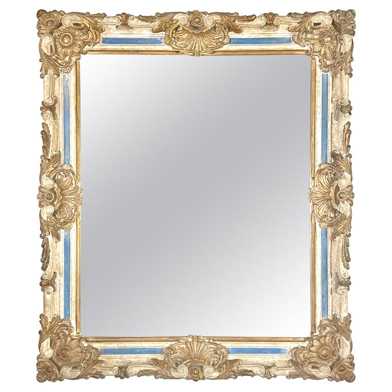 Monumental French Baroque Style Painted & Parcel Gilt Mirror C. 1940's