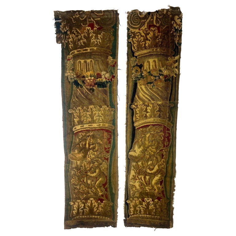Pair of 18th C. French Tapestry Panels with Cherubs