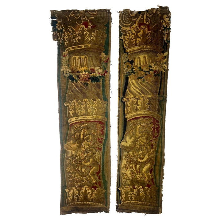 Pair of 18th C. French Tapestry Panels with Cherubs