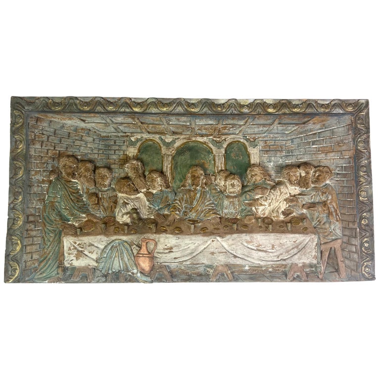 Italian Carved Wood Depiction of "The Last Supper"