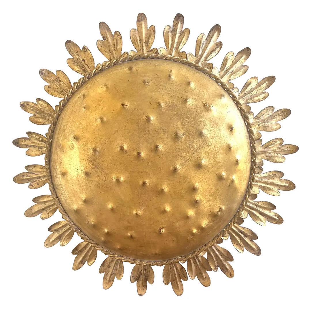 Silvered Gilt Metal Sunburst Flush Mount Fixture by  Miamar Home