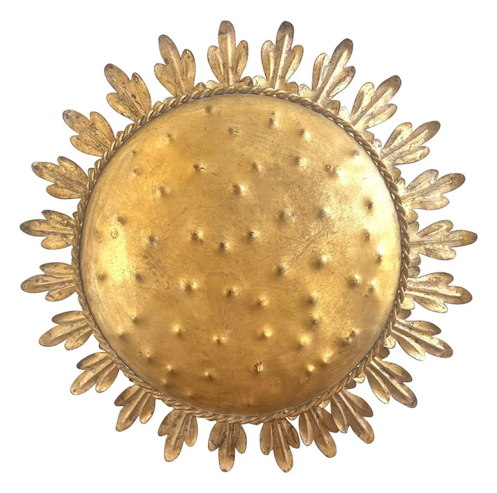 Silvered Gilt Metal Sunburst Flush Mount Fixture by  Miamar Home