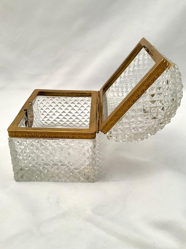 Cut Crystal French Decorative Box W/ Handle & Keyhole