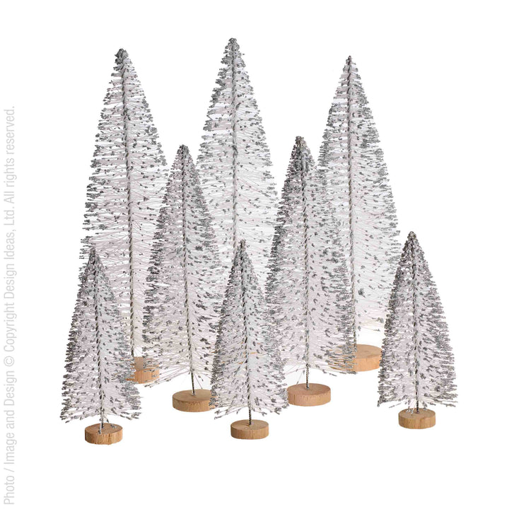 Yukon™ bottlebrush trees (white and silver glitter: set/8)