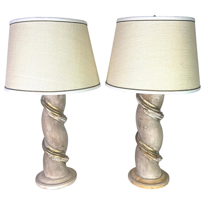 Pair of Italian Twisted Column Lamps w/ Shades