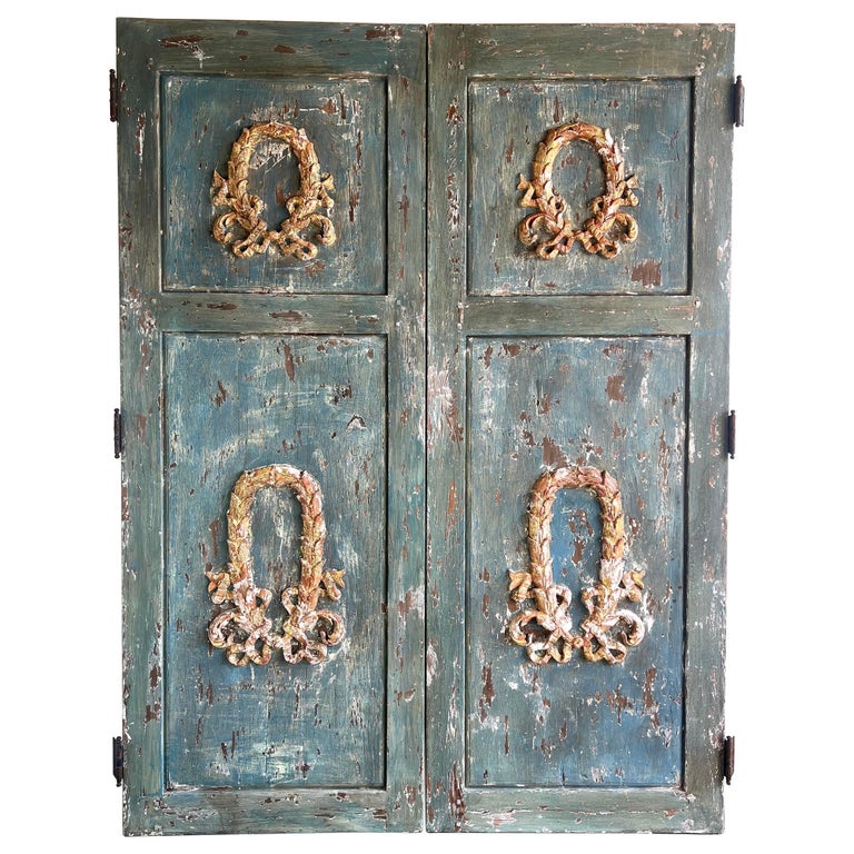 Pair of French Provincial Painted & Parcel Gilt Doors, C. 1900's