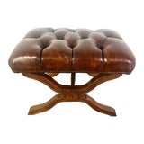 English Leather Tufted Bench C. 1940