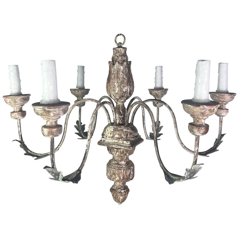 Italian 6-Light Carved Wood Chandelier C. 1930's