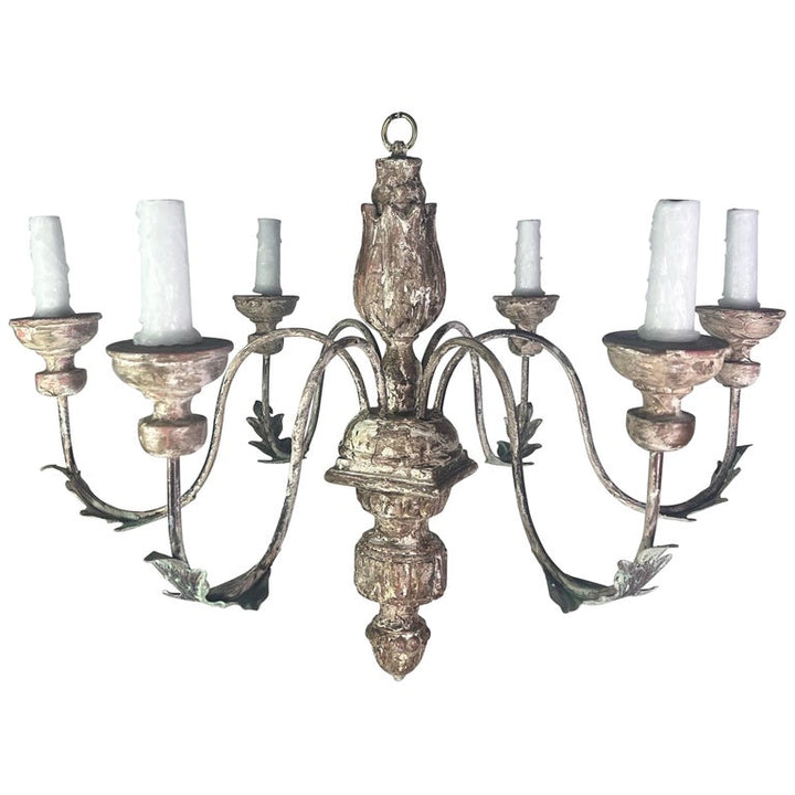 Italian 6-Light Carved Wood Chandelier C. 1930's