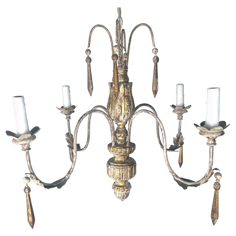 Four Light Italian Gilt Wood Carved Chandelier C. 1900's