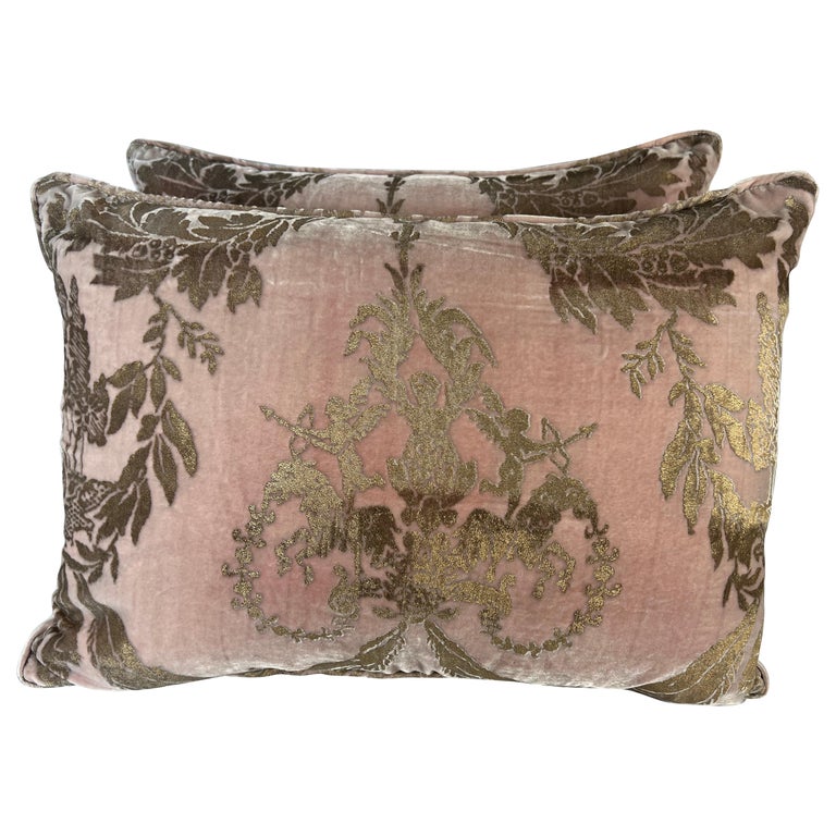 Rare Mariano Fortuny Gold Metallic Printed Velvet Pillows