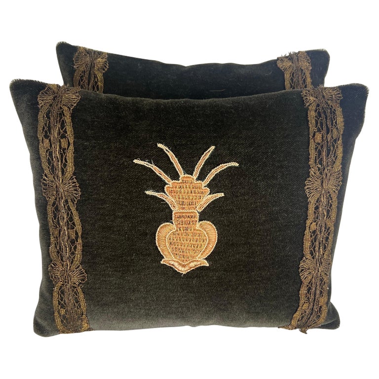 Pair of Metallic Appliqued Velvet Pillows by MLA