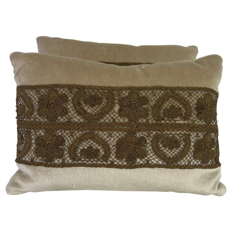 Petite Velvet Pillows with Antique French Metallic Lace