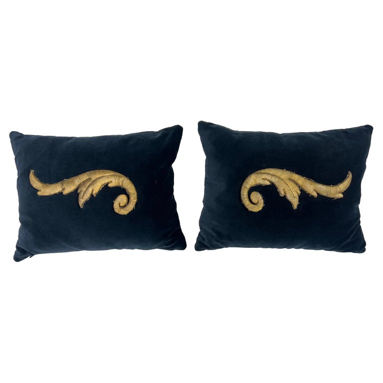 Pair of Custom Gold Metallic Appliqued Pillows by MLA