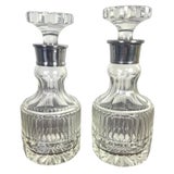 Pair of Cut Crystal & Silver Decanters C. 1930's