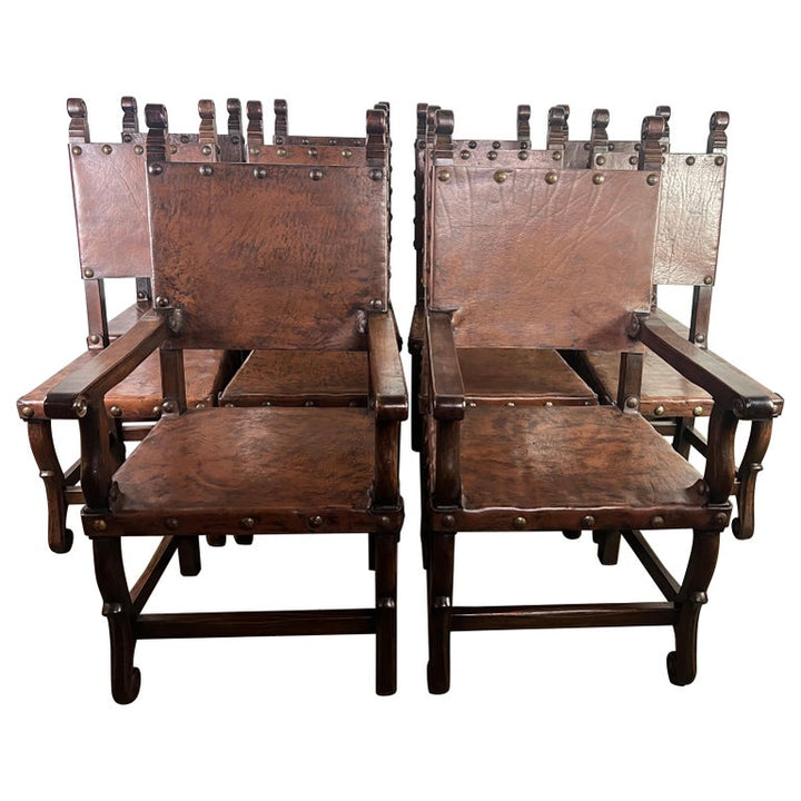 Set of Ten Spanish Leather Dining Chairs C. 1940's