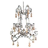 Eight Light Painted Iron & Wood Beaded Chandelier by MLA