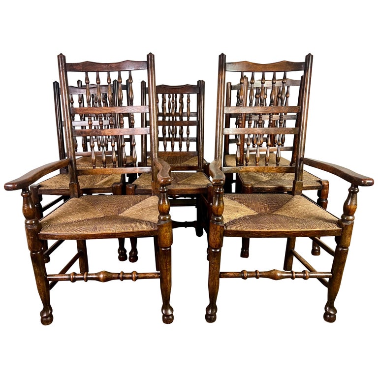 Set of Eight 19th C. English Country Dining Chairs