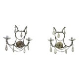 Pair of 2-Light Rock Crystal Beaded Sconces