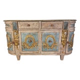 Italian Painted Carved Wood Credenza w/ Wreathes