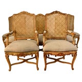 Set of Eight French Painted Caned Back Dining Chairs