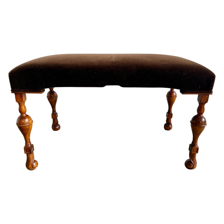 Traditional Brown Mohair Bench-20th Century