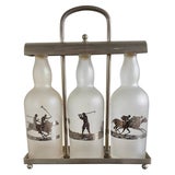 Set of Etched Polo Player Bottles in Silver Tantalus C. 1930's