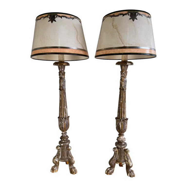 Pair of 19th Century Candlestick Lamps w/ Parchment Shades