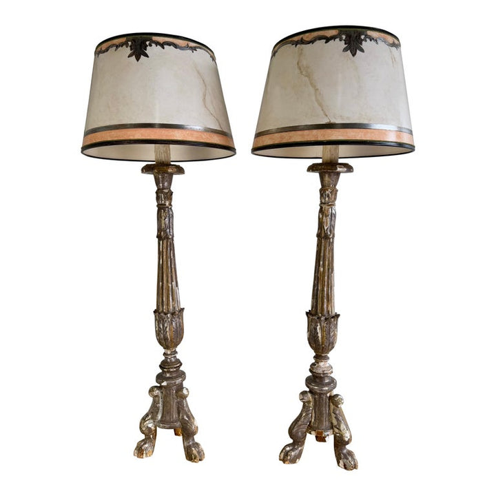 Pair of 19th Century Candlestick Lamps w/ Parchment Shades