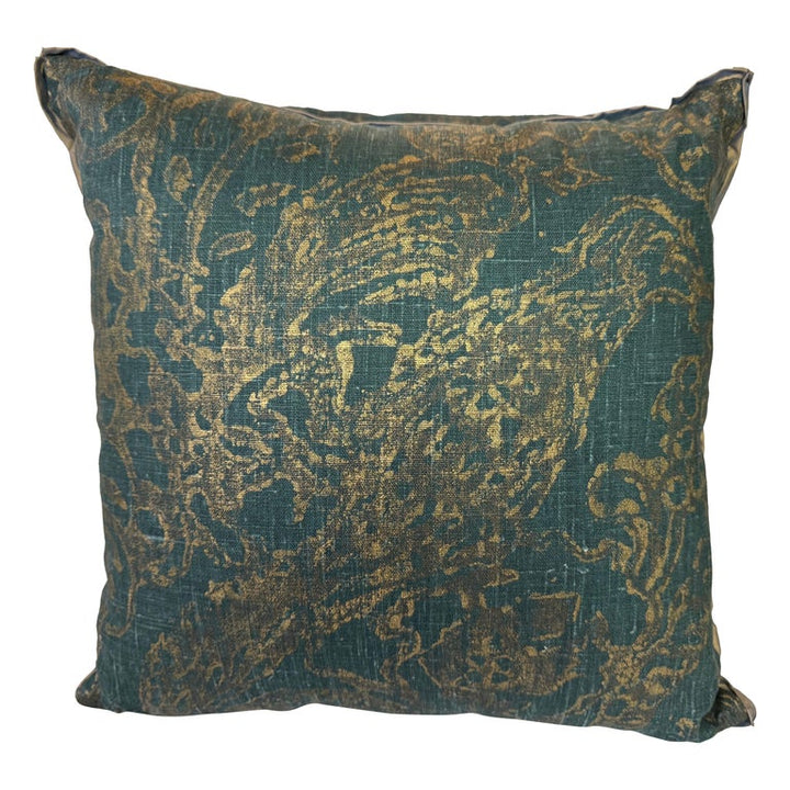 Pair of Custom Printed Metallic Linen Pillows w/ Birds