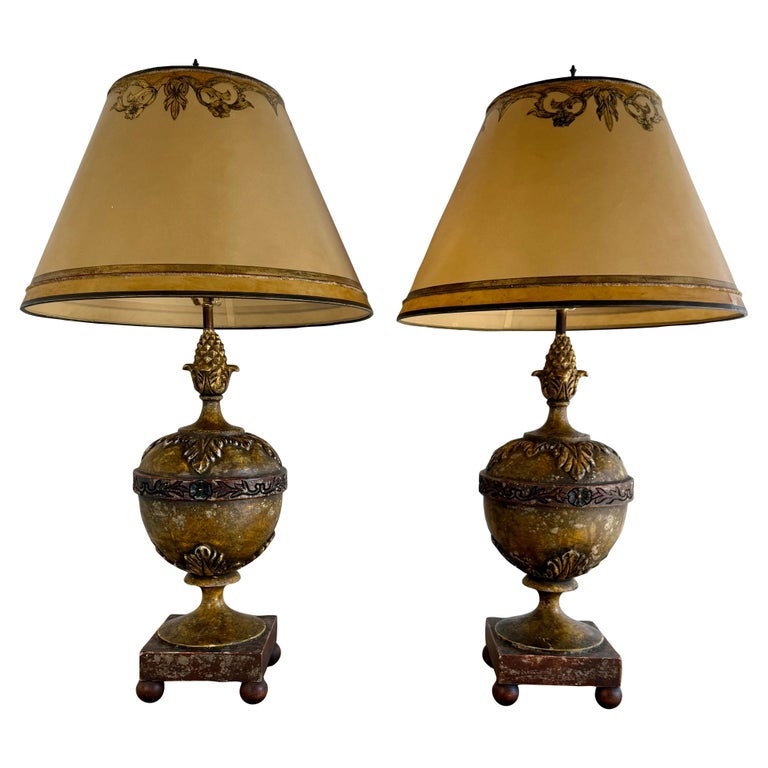 Pair of Hand Painted Lamps w/ Parchment Shades