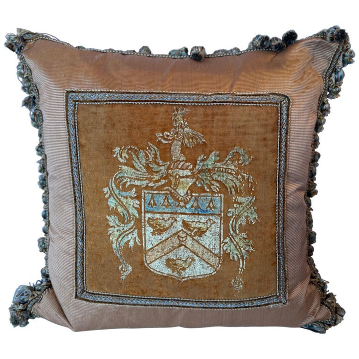 19th C. Painted "Coat of Arms" Velvet Pillow
