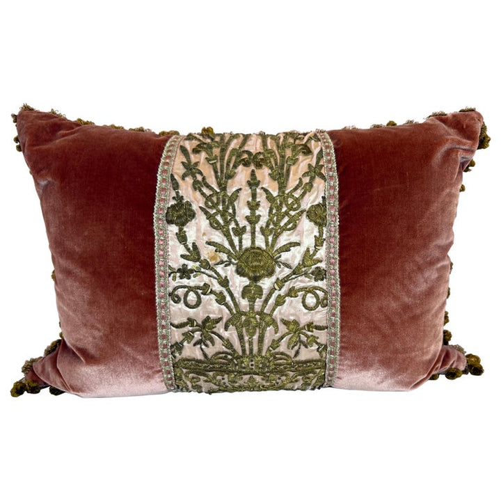 19th C. Metallic Embroidered Pillow by MLA