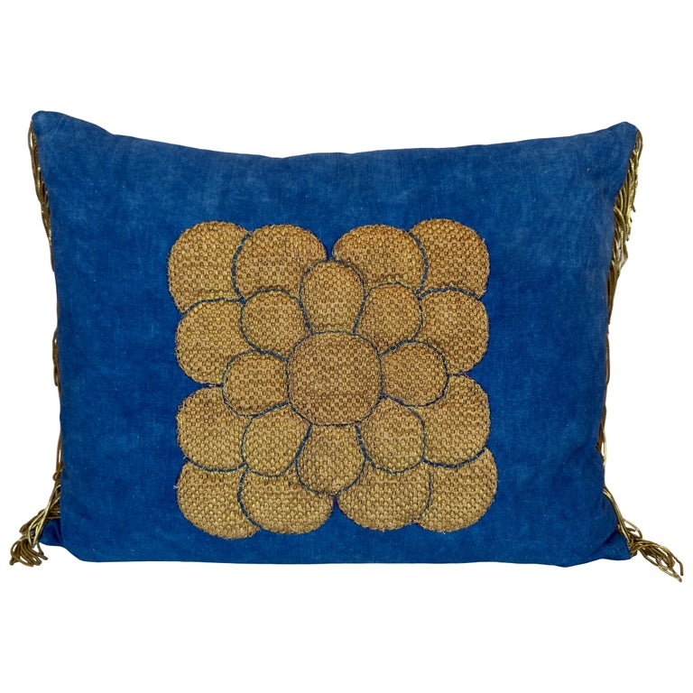 19th C. Metallic Applique Linen Pillow